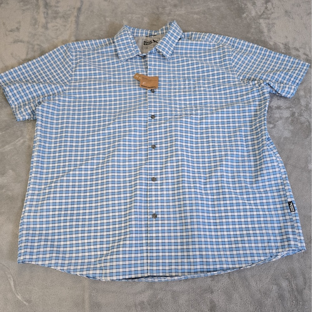 Eddie Bauer Shirt Mens 2XL Blue Pack It Seersucker 2.0 UPF 30 Sun Protection